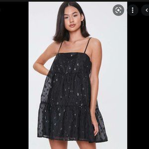 🔥Sales - Forever 21 Black/Black Chiffon Polka Dot Dress - Size L